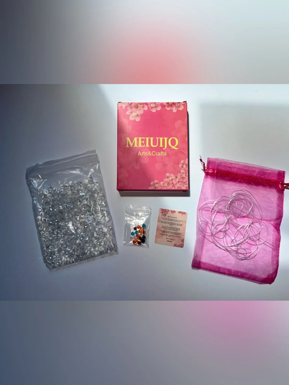 Jewelry Craft Set with Beads & Pink Organza Bag